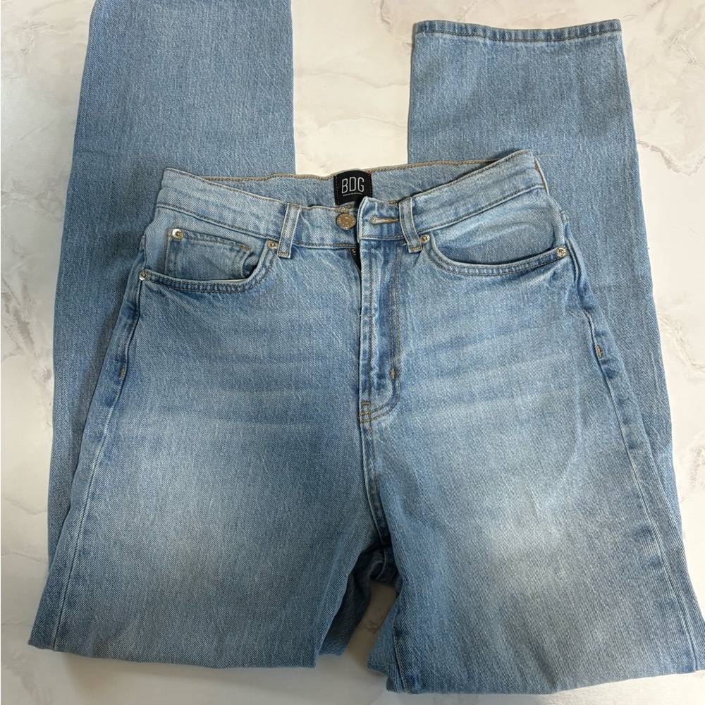 BDG high-waisted light blue straight leg jeans